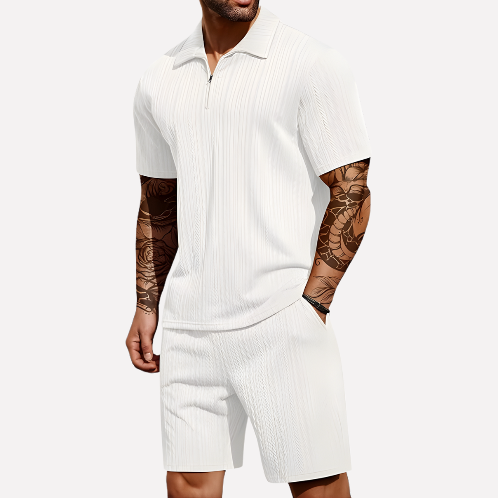 Heren Casual Set | Poloshirt met Kwartrits &amp; Bijpassende Short