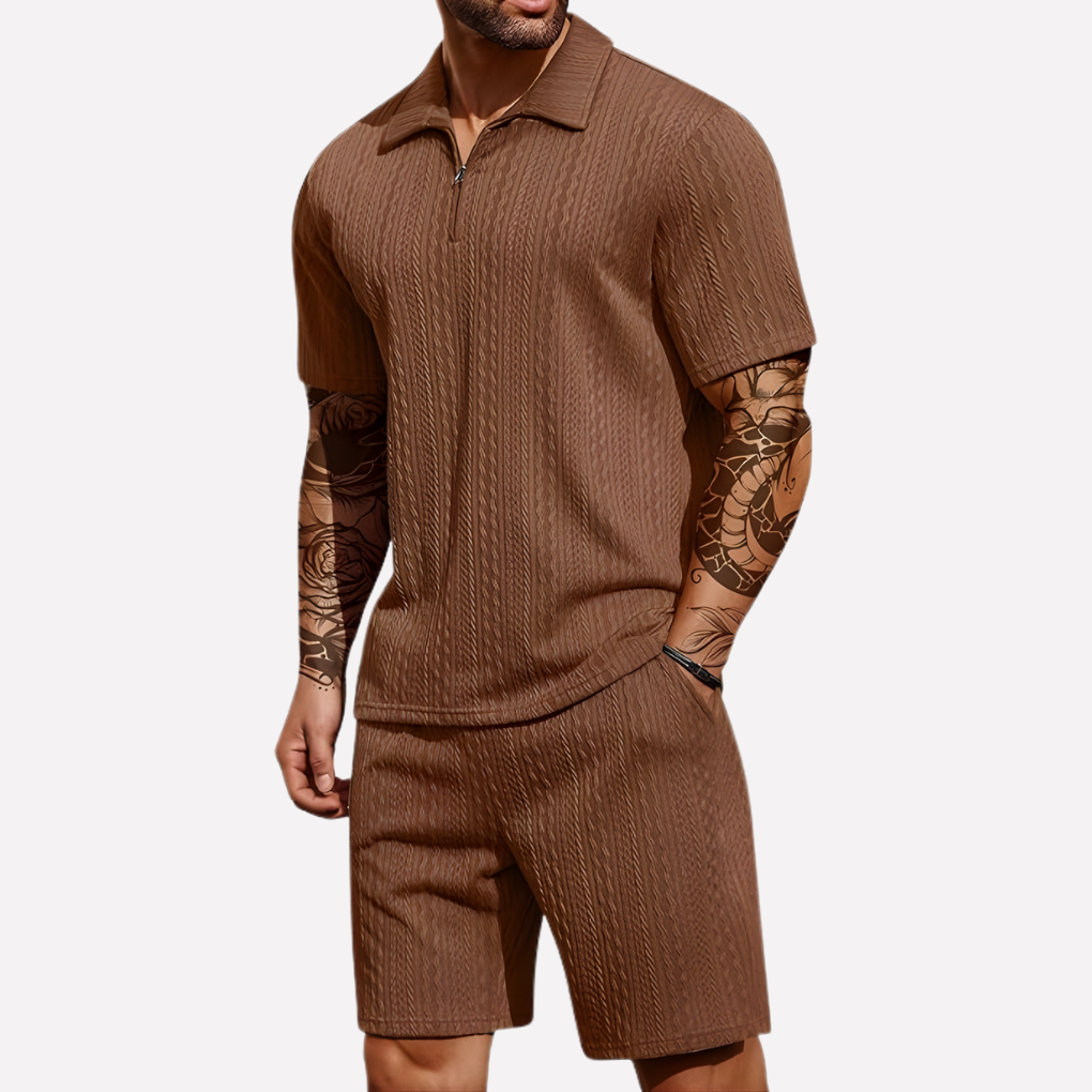 Heren Casual Set | Poloshirt met Kwartrits &amp; Bijpassende Short