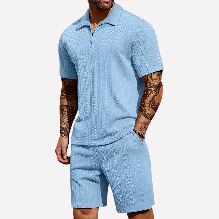 Heren Casual Set | Poloshirt met Kwartrits &amp; Bijpassende Short