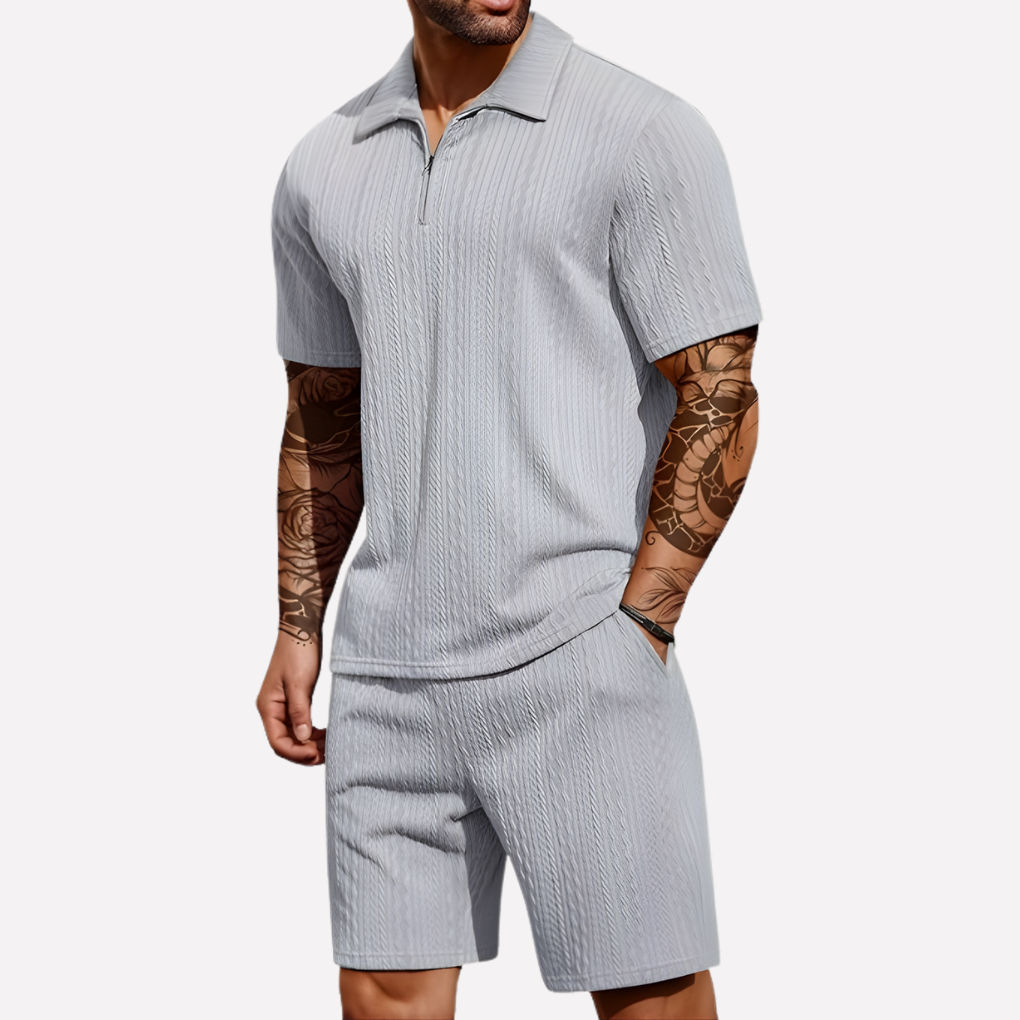 Heren Casual Set | Poloshirt met Kwartrits &amp; Bijpassende Short
