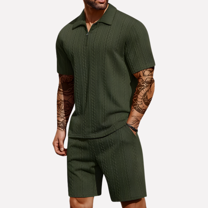 Heren Casual Set | Poloshirt met Kwartrits &amp; Bijpassende Short