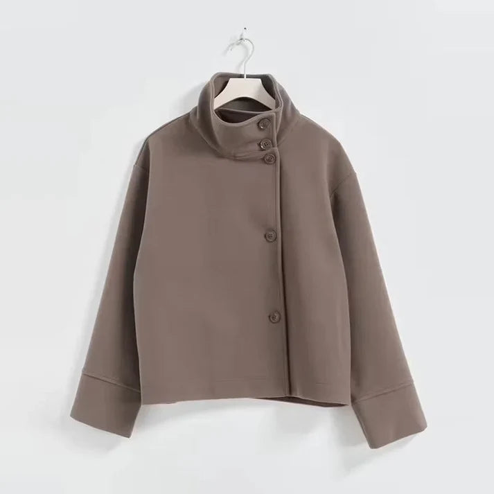 Korte jas Dames | Hoge Kraag &amp; Knoopsluiting