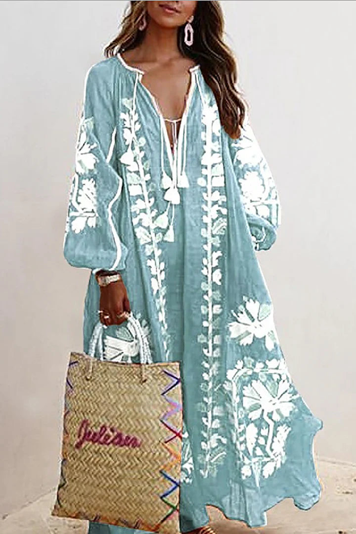 Lange Mouwen Jurk Dames | Boheemse Maxi met Bloemenprint