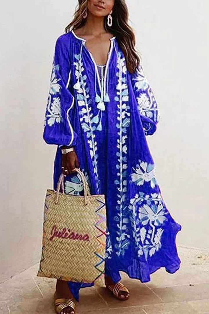 Lange Mouwen Jurk Dames | Boheemse Maxi met Bloemenprint