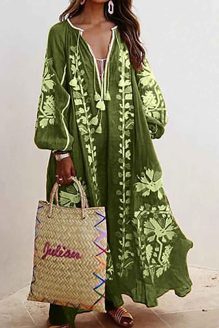 Lange Mouwen Jurk Dames | Boheemse Maxi met Bloemenprint
