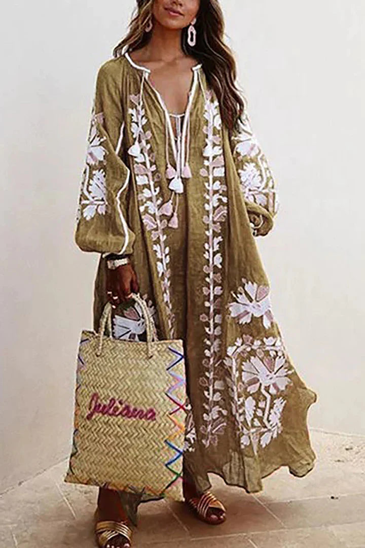 Lange Mouwen Jurk Dames | Boheemse Maxi met Bloemenprint