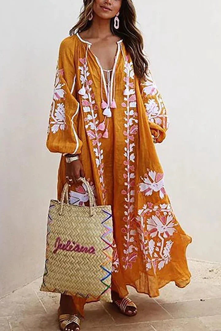 Lange Mouwen Jurk Dames | Boheemse Maxi met Bloemenprint