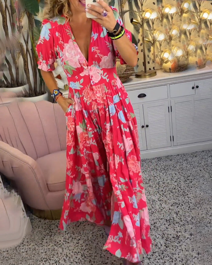 Maxi Jurk Dames | Bloemenprint &amp; Elegante A-lijn Pasvorm
