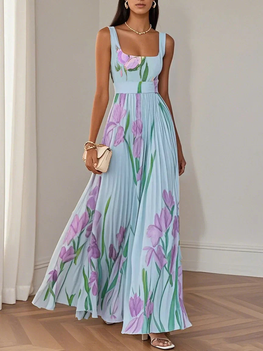 Maxi Jurk Dames | Elegante Bloemenprint &amp; Geplooide Rok