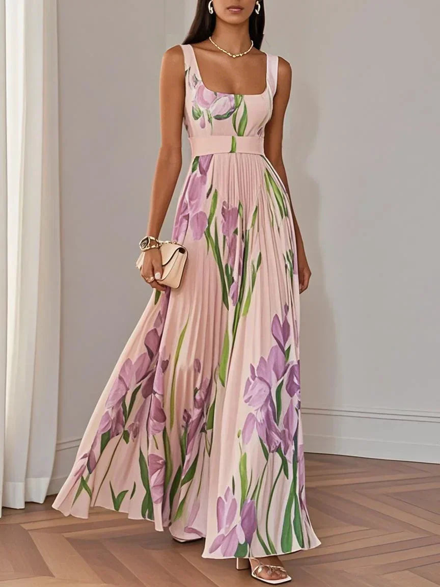 Maxi Jurk Dames | Elegante Bloemenprint &amp; Geplooide Rok