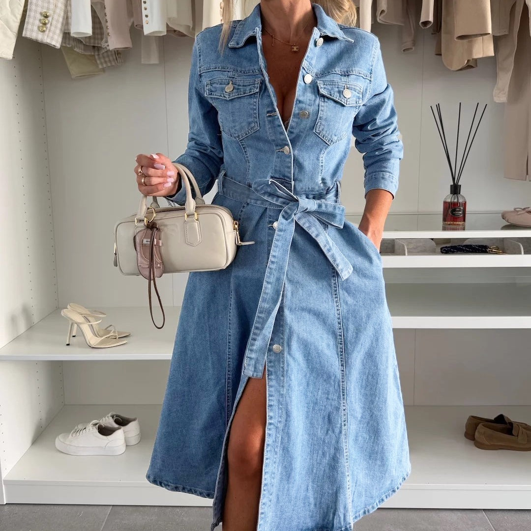 Maxi Jurk Dames | Lange Mouwen &amp; Taillerende Ceintuur