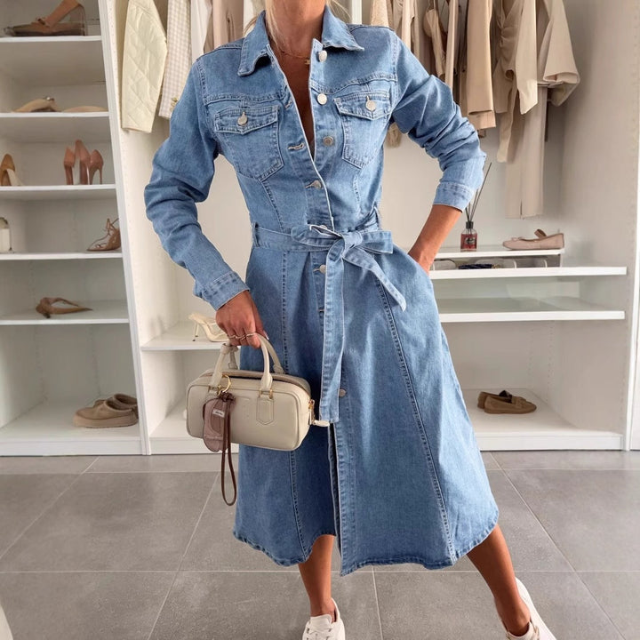 Maxi Jurk Dames | Lange Mouwen &amp; Taillerende Ceintuur