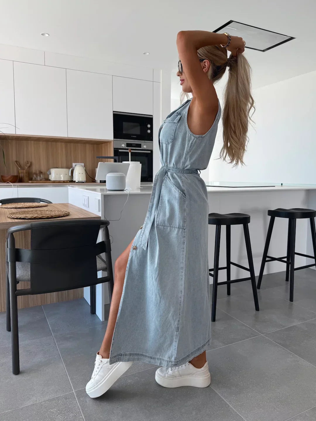 Midi Jurk Dames | Denim Look &amp; Vrouwelijke Split