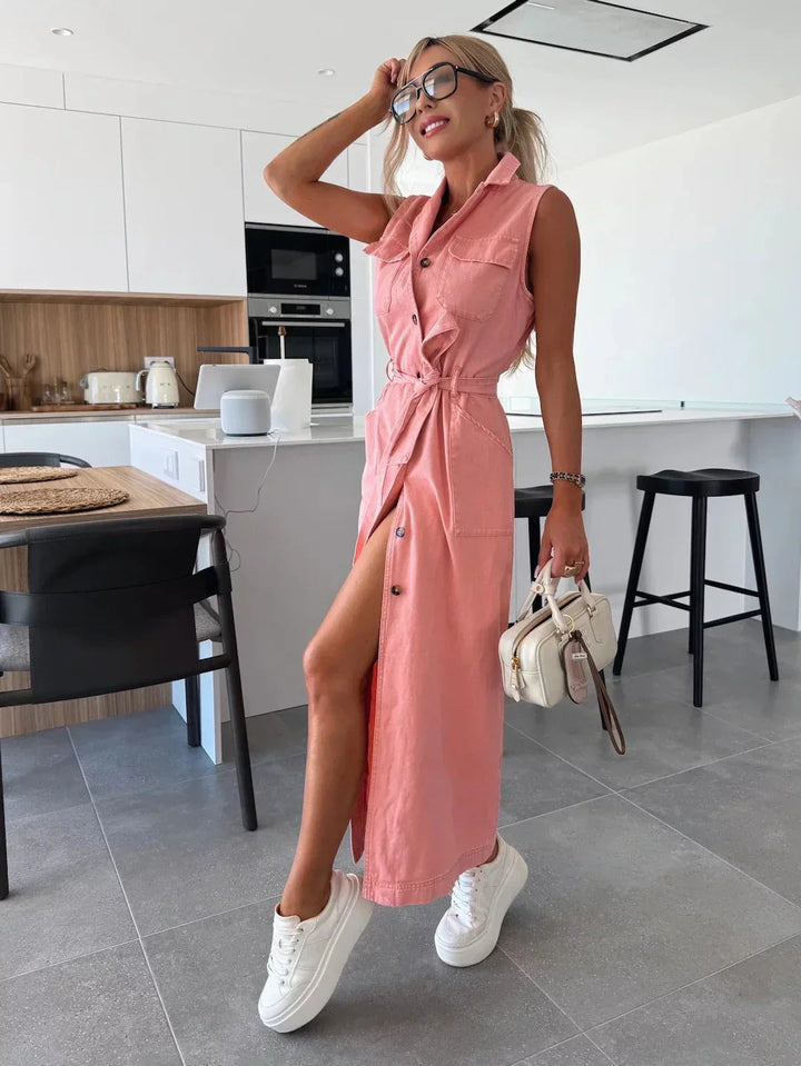 Midi Jurk Dames | Denim Look &amp; Vrouwelijke Split