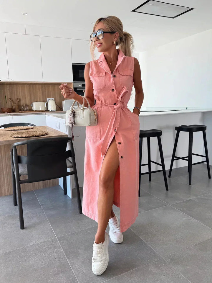 Midi Jurk Dames | Denim Look &amp; Vrouwelijke Split