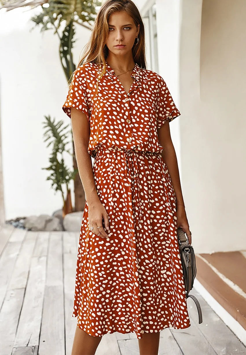 Midi Jurk Dames | Verstelbare Taille &amp; Zomerse Print