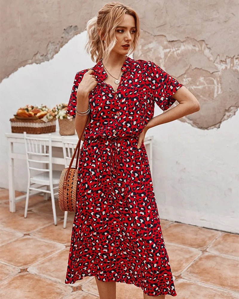 Midi Jurk Dames | Verstelbare Taille &amp; Zomerse Print