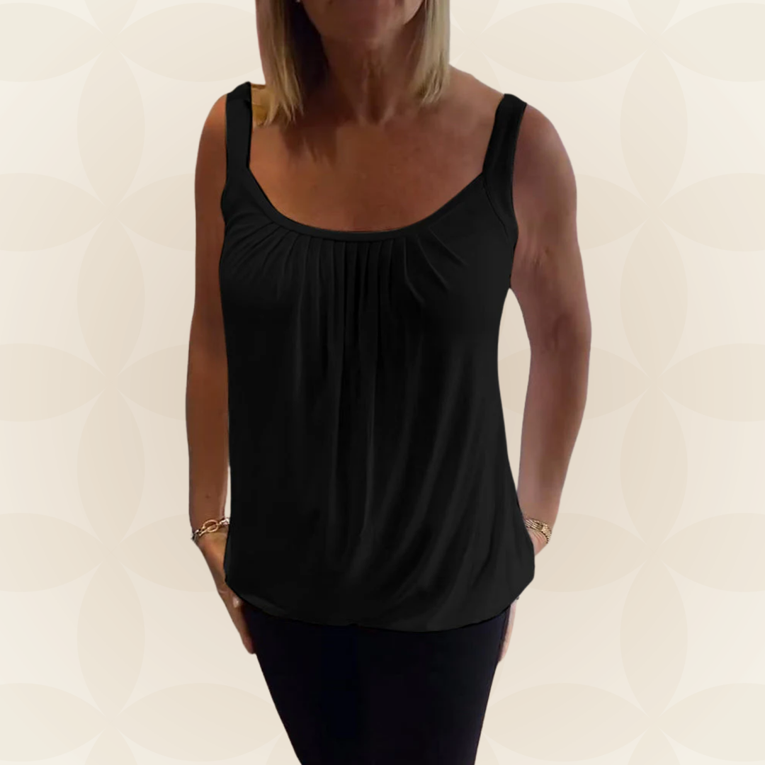 Mouwloze Top Dames | Geplooide U-Hals &amp; Relaxte Pasvorm