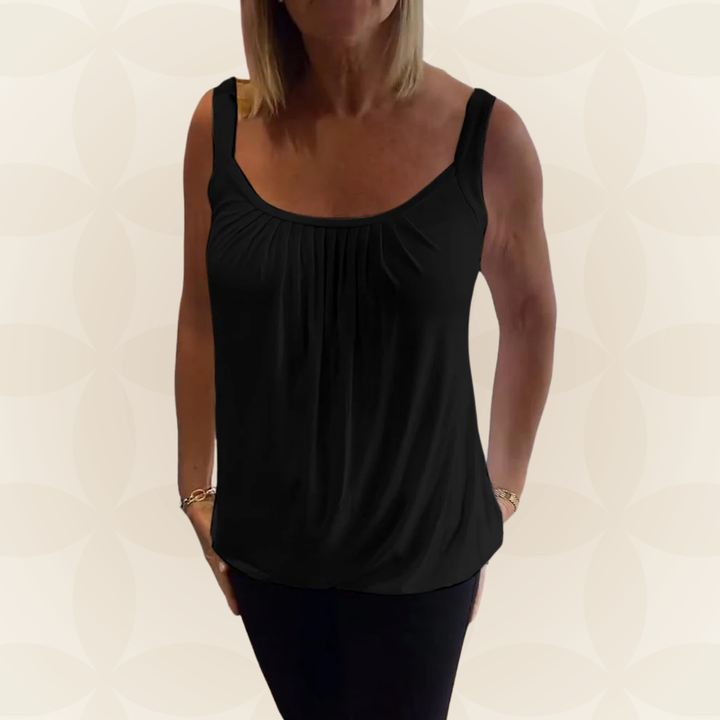 Mouwloze Top Dames | Geplooide U-Hals &amp; Relaxte Pasvorm