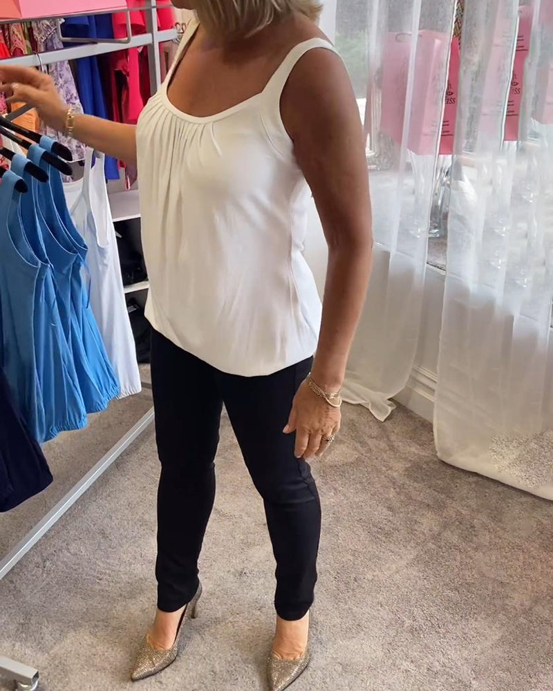 Mouwloze Top Dames | Geplooide U-Hals &amp; Relaxte Pasvorm