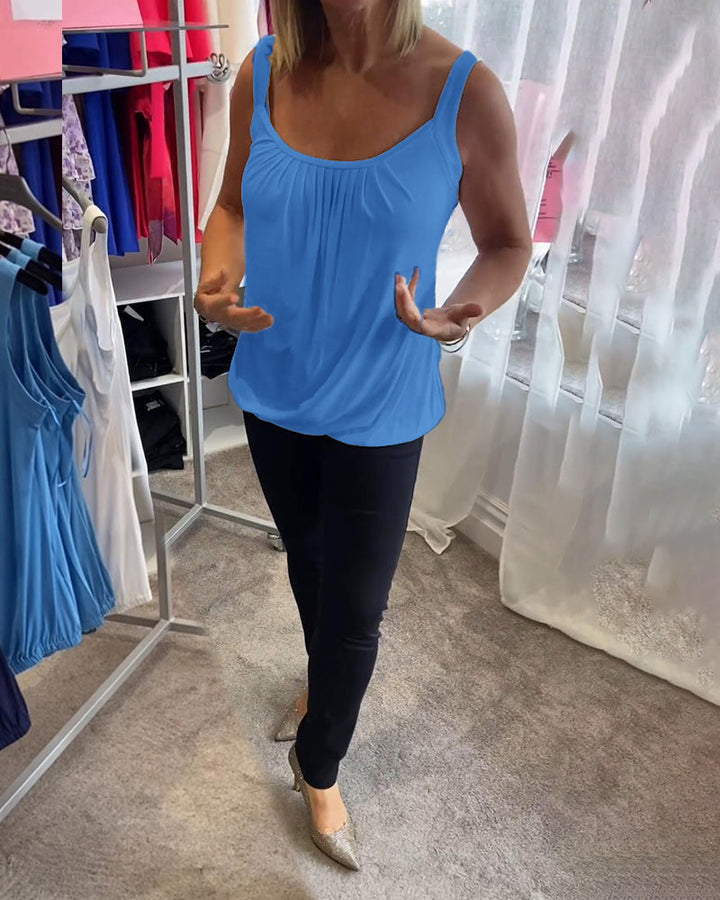 Mouwloze Top Dames | Geplooide U-Hals &amp; Relaxte Pasvorm