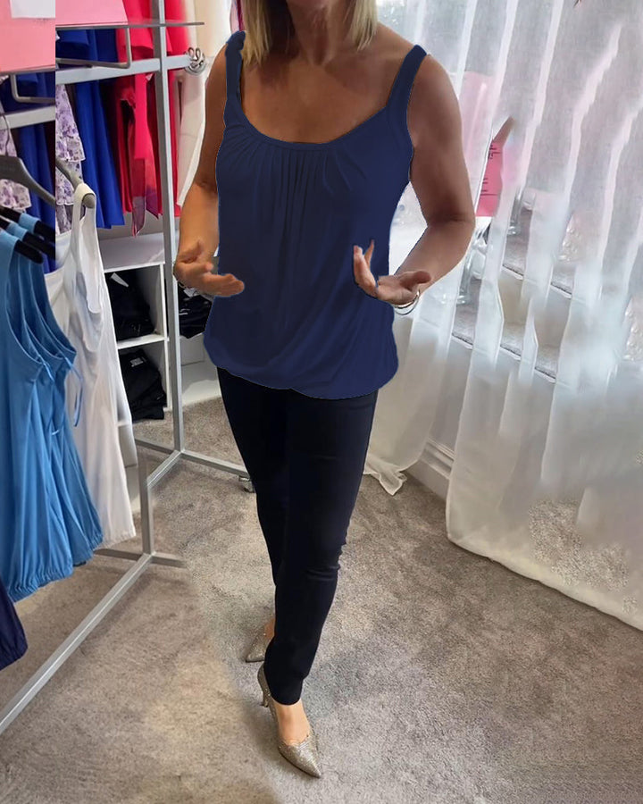 Mouwloze Top Dames | Geplooide U-Hals &amp; Relaxte Pasvorm