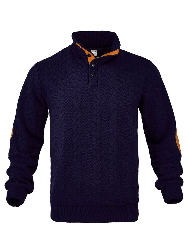 Heren Kabelpatroon Pullover Staande Kraag Halve Rits