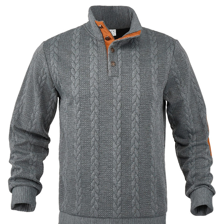 Heren Kabelpatroon Pullover Staande Kraag Halve Rits