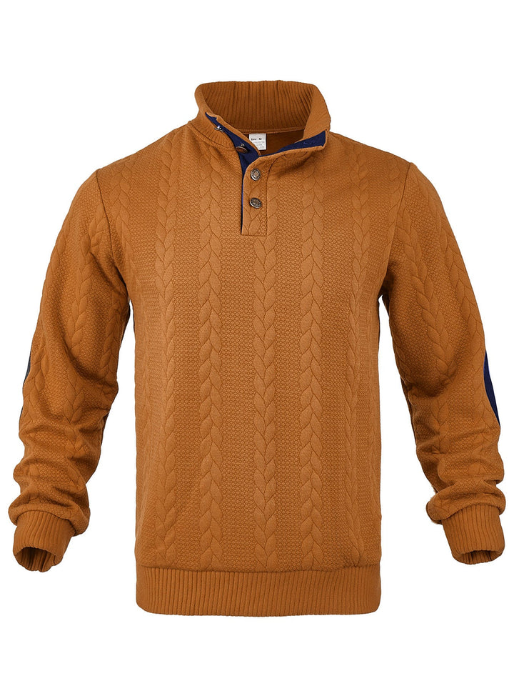 Heren Kabelpatroon Pullover Staande Kraag Halve Rits