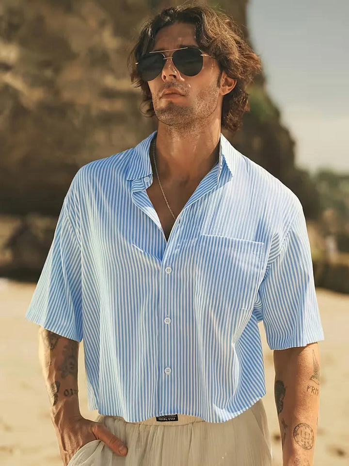 Overhemd Heren Korte Mouw | Blauw-Wit Gestreept &amp; Zomers Relaxed
