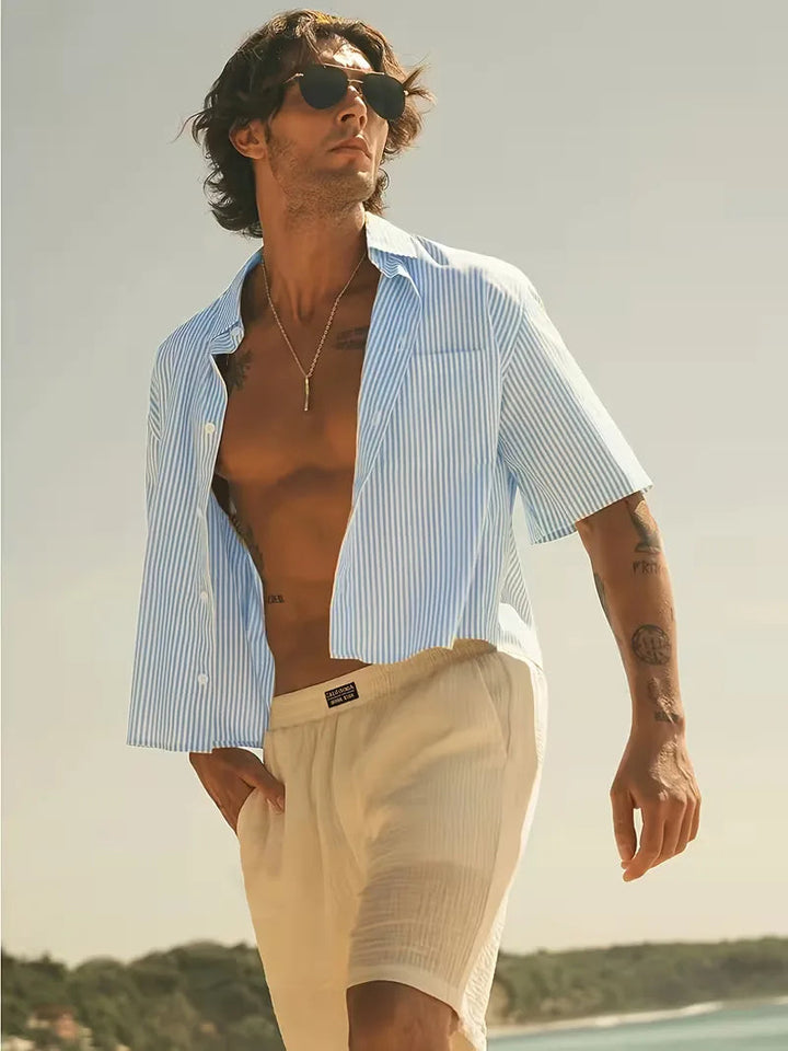 Overhemd Heren Korte Mouw | Blauw-Wit Gestreept &amp; Zomers Relaxed