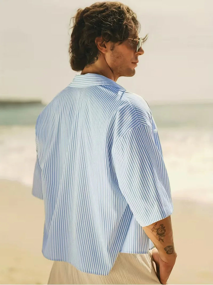 Overhemd Heren Korte Mouw | Blauw-Wit Gestreept &amp; Zomers Relaxed