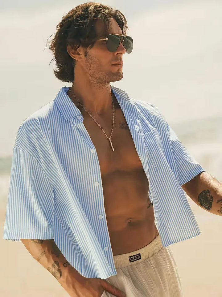 Overhemd Heren Korte Mouw | Blauw-Wit Gestreept &amp; Zomers Relaxed