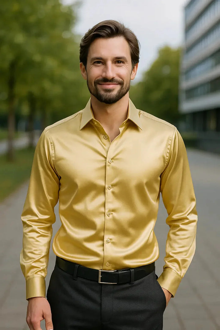 Overhemd Heren Slim Fit | Glanzende Look &amp; Lange Mouw