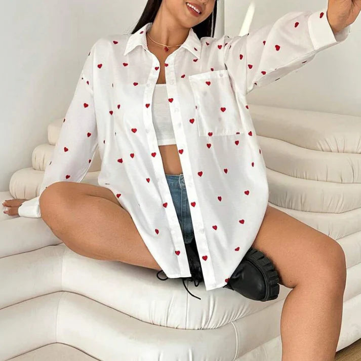 Oversized Blouse Dames | Hartjesprint &amp; Nonchalante Pasvorm