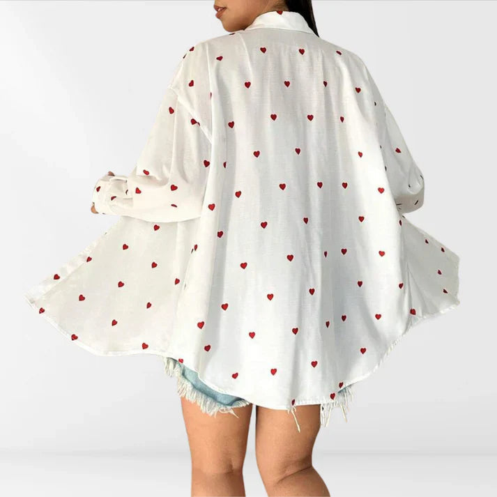 Oversized Blouse Dames | Hartjesprint &amp; Nonchalante Pasvorm