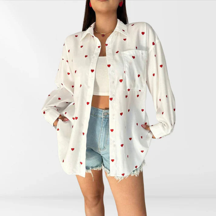 Oversized Blouse Dames | Hartjesprint &amp; Nonchalante Pasvorm
