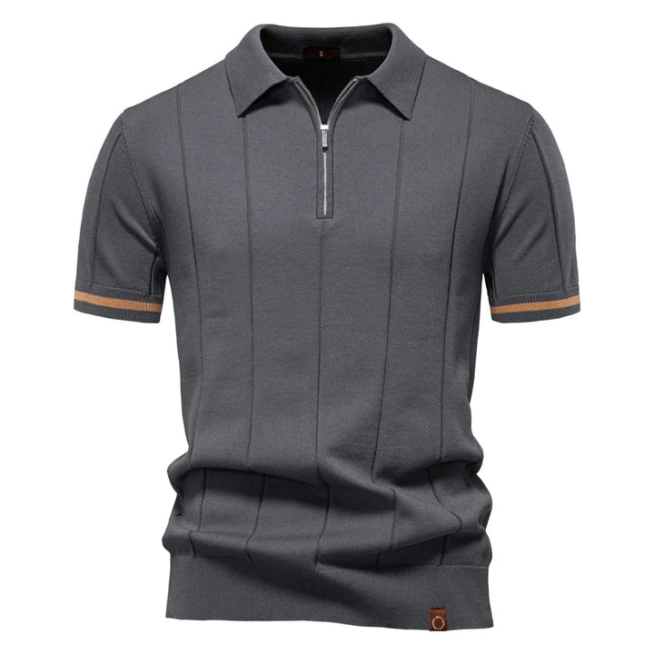 Polo Shirt Heren | Gebreid met Ritssluiting &amp; Verticale Lijnen