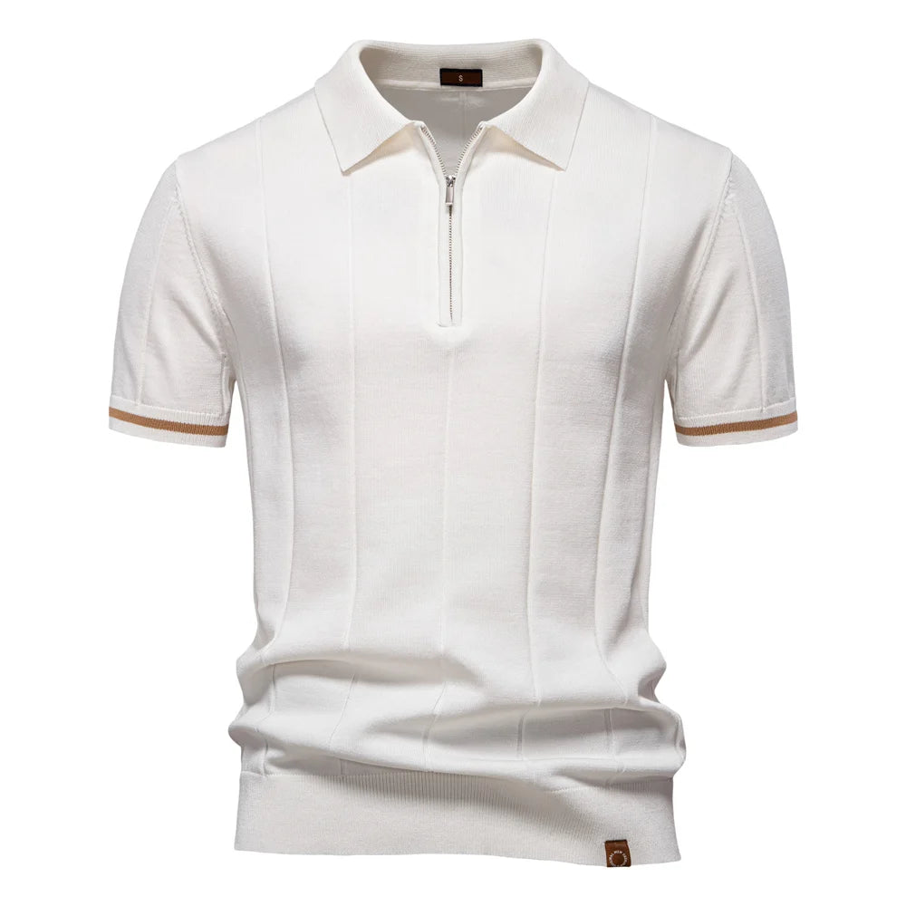 Polo Shirt Heren | Gebreid met Ritssluiting &amp; Verticale Lijnen