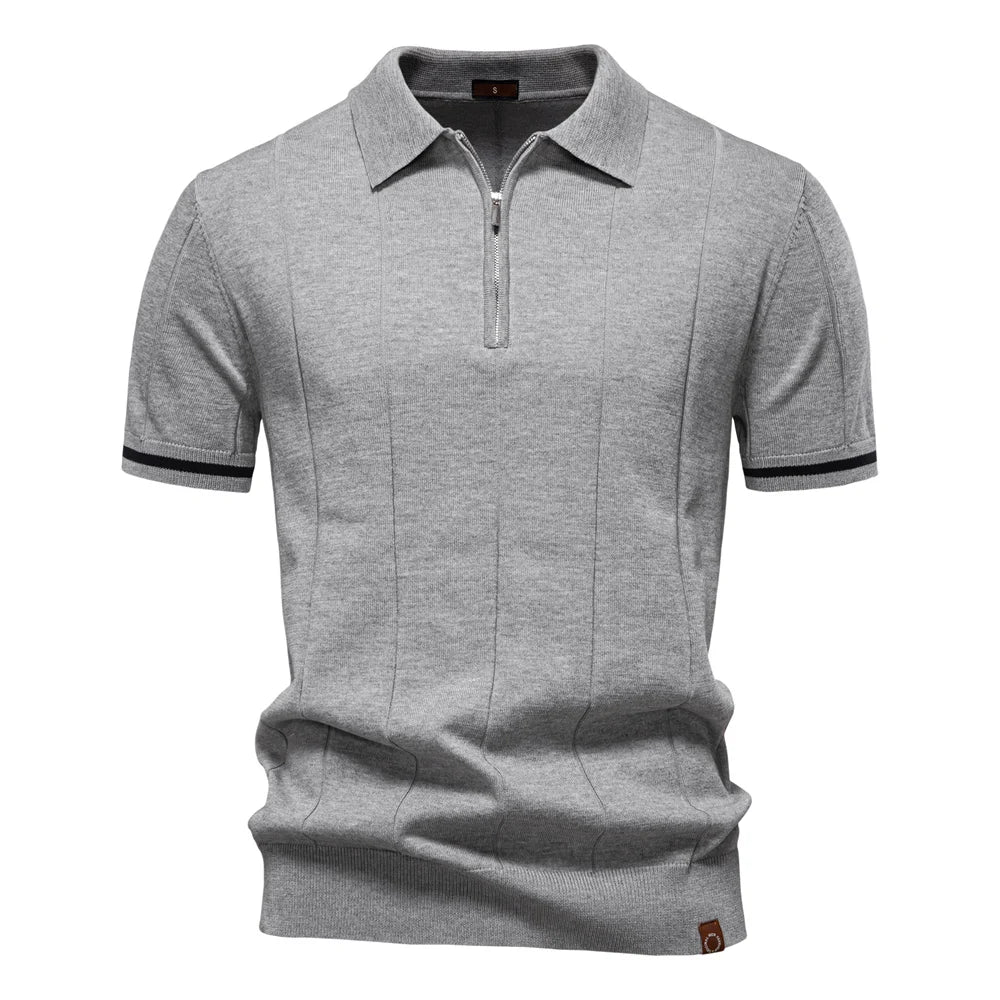 Polo Shirt Heren | Gebreid met Ritssluiting &amp; Verticale Lijnen