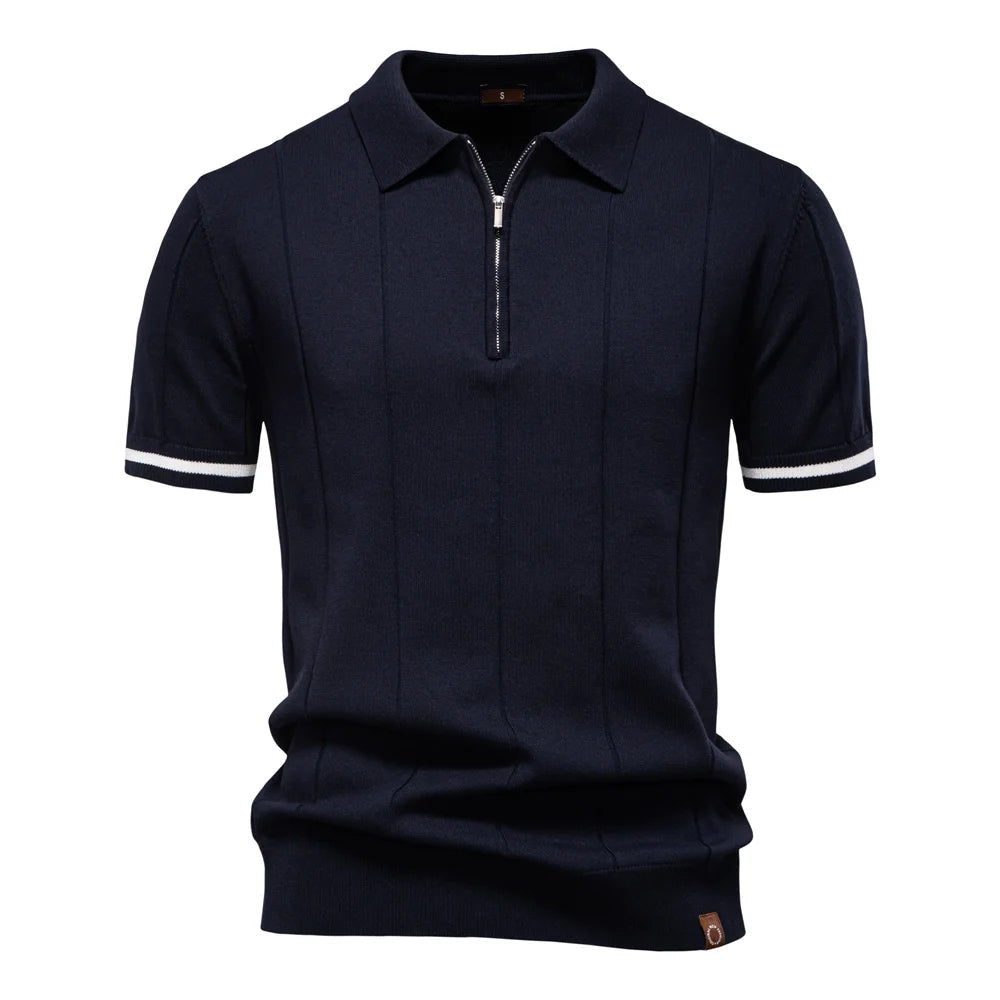 Polo Shirt Heren | Gebreid met Ritssluiting &amp; Verticale Lijnen