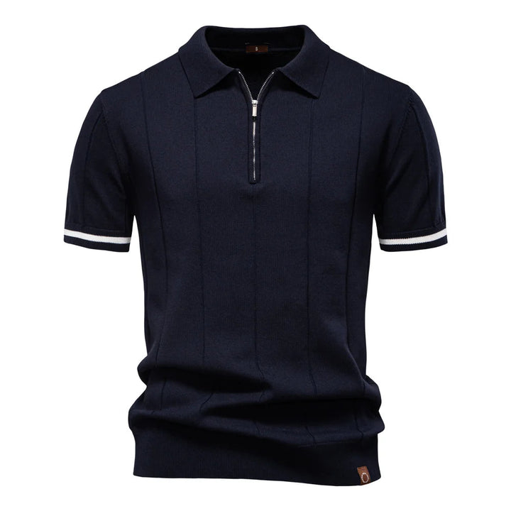 Polo Shirt Heren | Gebreid met Ritssluiting &amp; Verticale Lijnen
