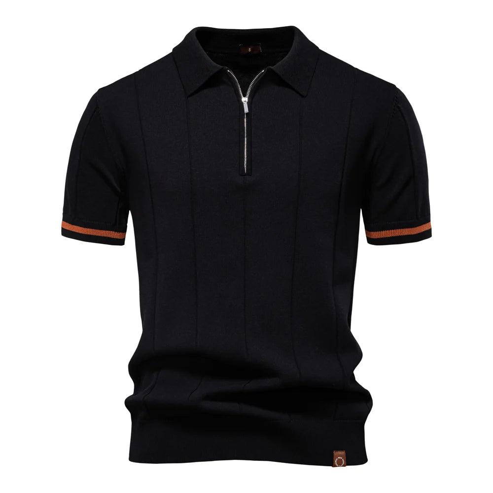 Polo Shirt Heren | Gebreid met Ritssluiting &amp; Verticale Lijnen