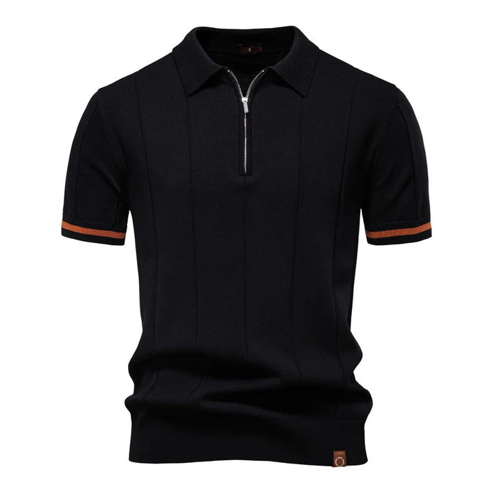 Polo Shirt Heren | Gebreid met Ritssluiting &amp; Verticale Lijnen