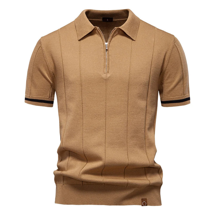 Polo Shirt Heren | Gebreid met Ritssluiting &amp; Verticale Lijnen