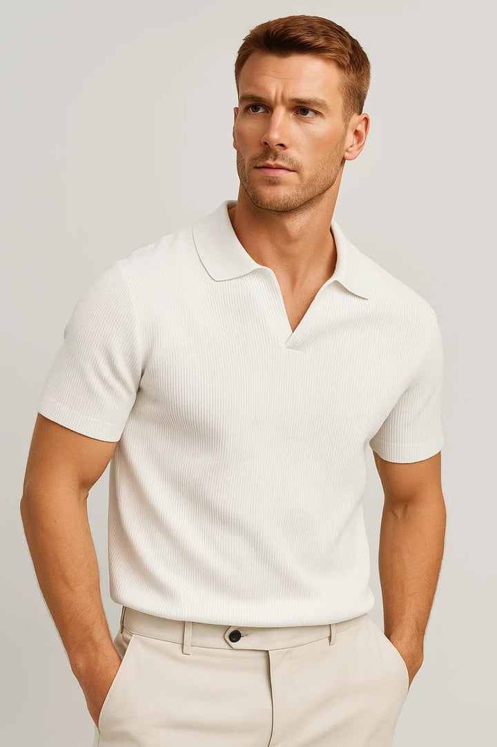 Polo Shirt Heren | Slim Fit met Open Kraag &amp; Gebreide Structuur
