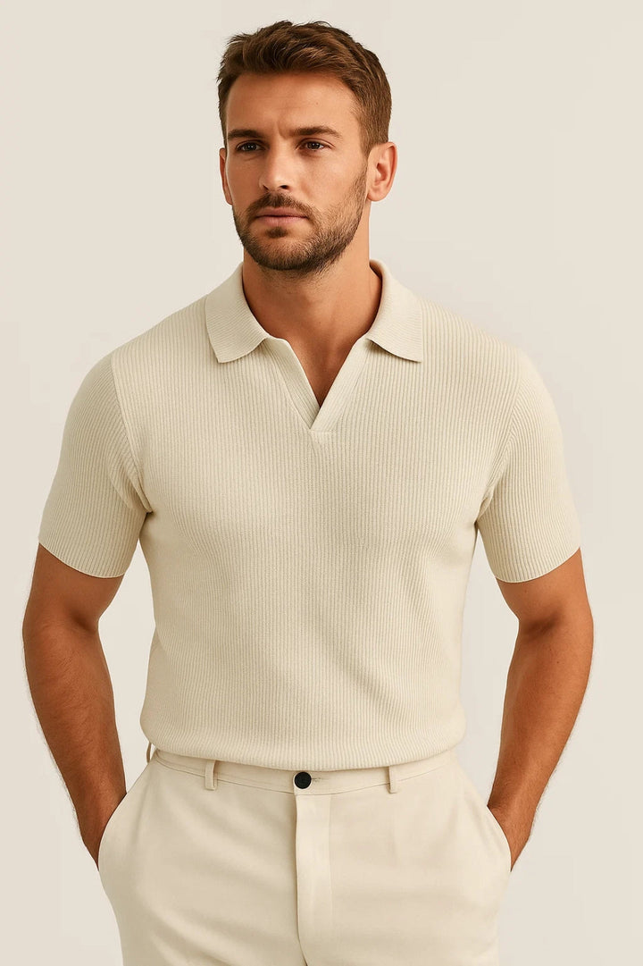Polo Shirt Heren | Slim Fit met Open Kraag &amp; Gebreide Structuur