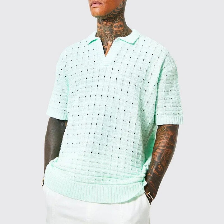 Poloshirt Heren | Gebreid Open-Knit Texture &amp; V-hals Kraag