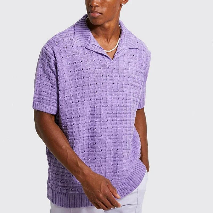 Poloshirt Heren | Gebreid Open-Knit Texture &amp; V-hals Kraag