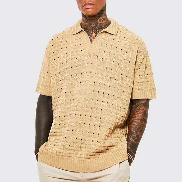 Poloshirt Heren | Gebreid Open-Knit Texture &amp; V-hals Kraag